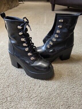 Roc Black Leather Lace Up Platform Boots